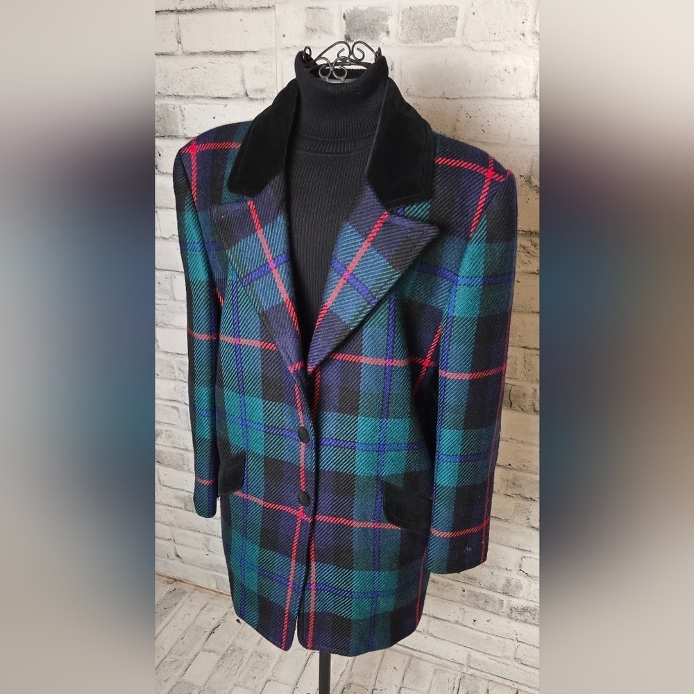 Vintage Liliane Burty Paris Wool Plaid Blazer Made in France 40 - Picture 3 of 16